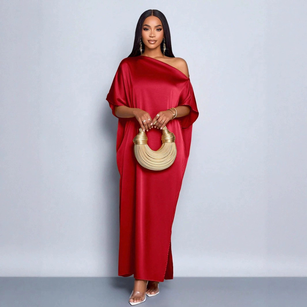 Zara Plus Size One Shoulder Short Sleeve Solid Color Bodycon Maxi Dress Fall